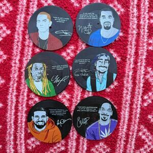 Hip Hop Legends Vinyl Record Coaster Set — Set of 6 Hand-Painted Style Rap Art